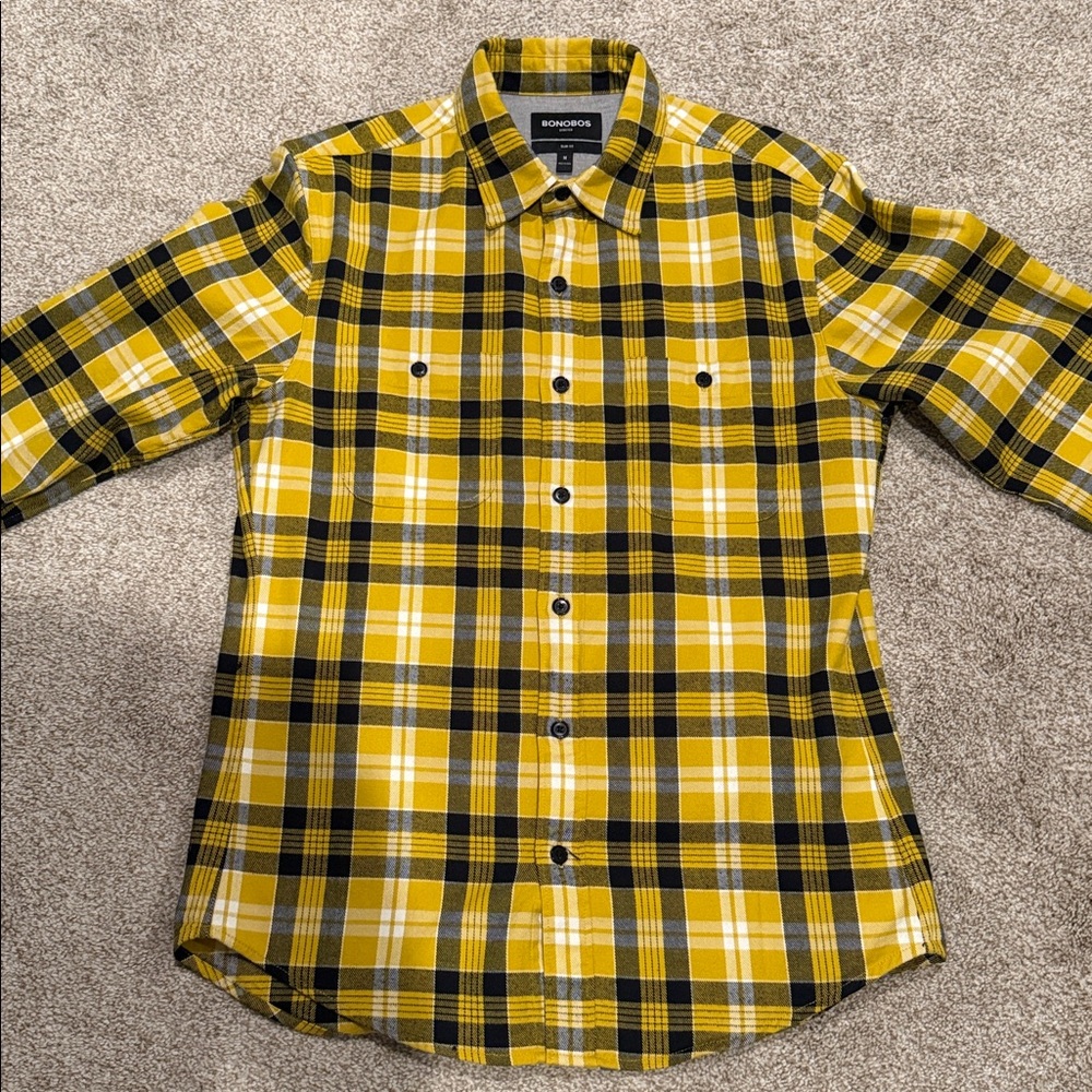 Bonobos Stretch Slim Fit Shirt in Yellow and Gray Plaid